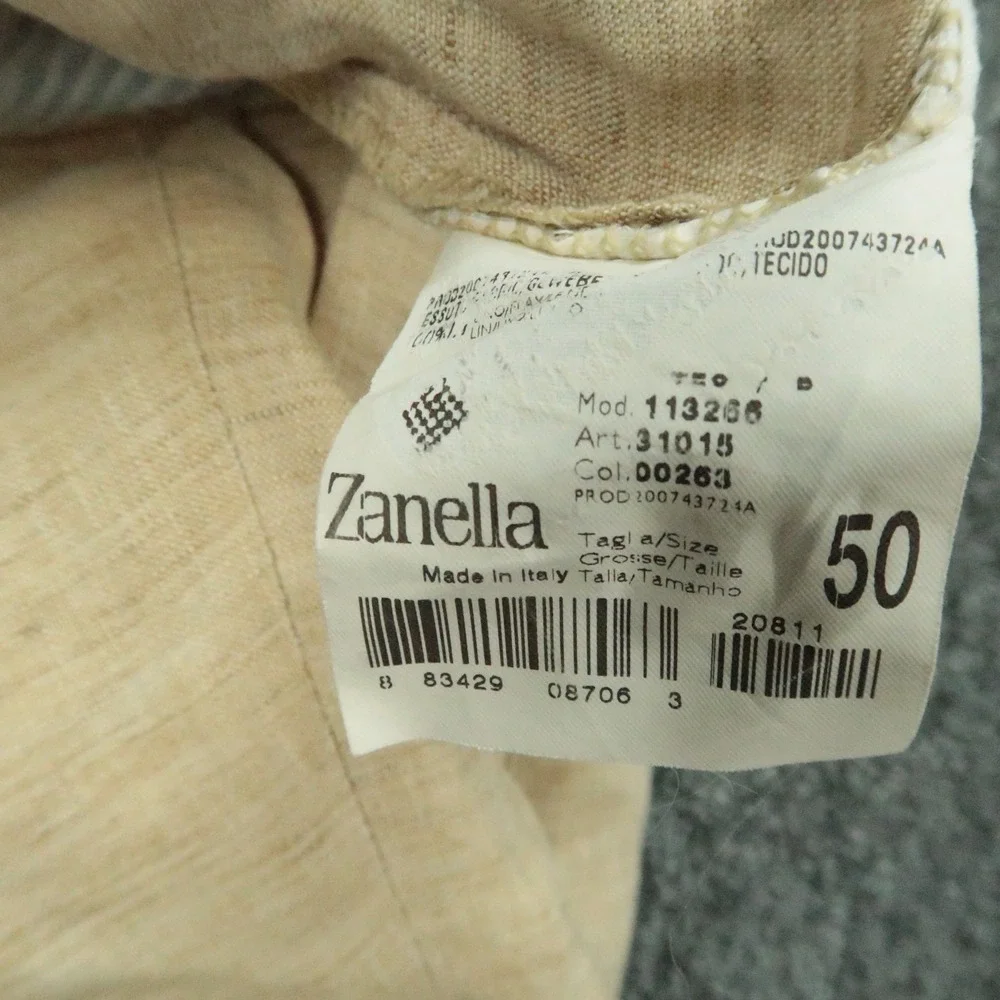 Zanella Pants Mens 34x30 Beige Tan Cinquanta 100% Linen Straight Trouser